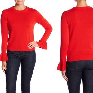 J. CREW Ruffle Cuff Sweater Size M cerise red